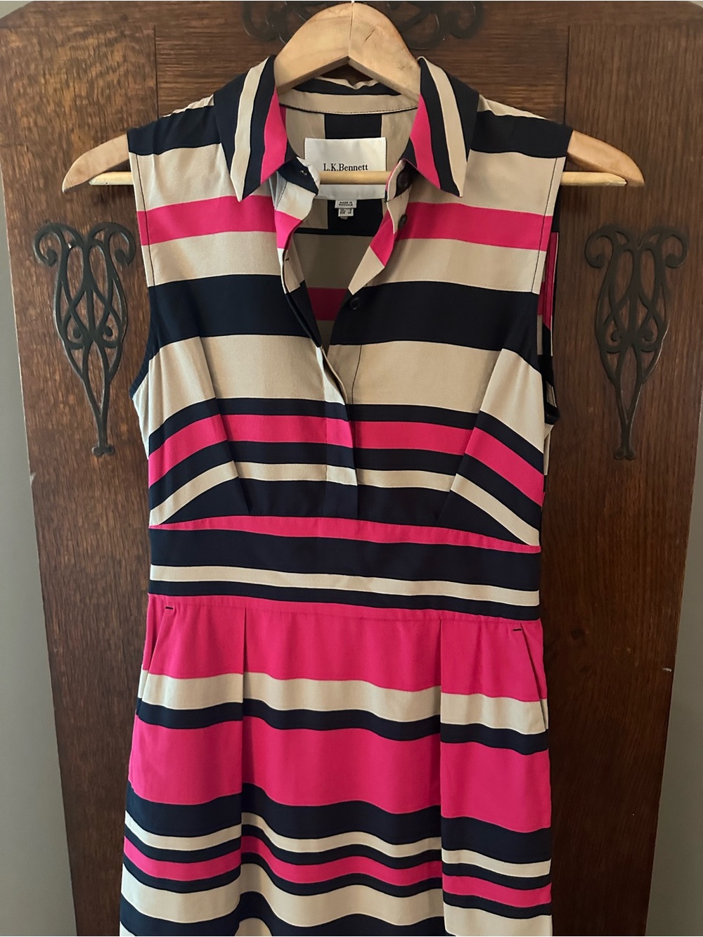 LK Bennett Martha Sleeveless Pink Striped Shirt Dress Size 4 - Picture 4 of 9